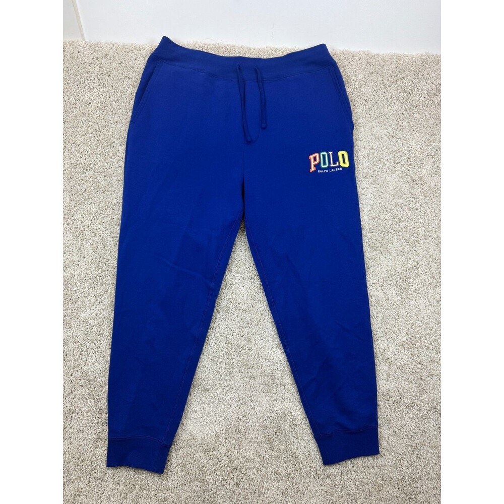 Polo Ralph Lauren Men's XL Royal Blue Multicolor Logo Fleece Jogger Pants NWT